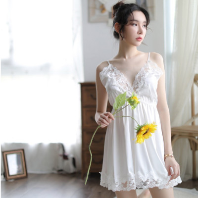 Váy ngủ lụa thái ren ngực - Màu trắng