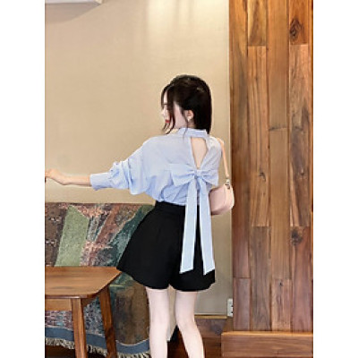 Áo sơ mi sọc phối nơ sau xinh xắn