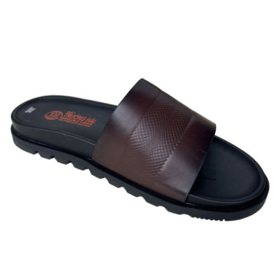 Dép da nam quai ngang thời trang da bò thật màu nâu chính hãng Trường Hải QN157