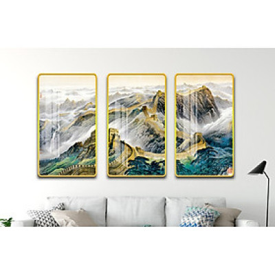Tranh bộ 3 Bức - Tranh treo phòng khách-Tranh treo tường Vạn Lý Trường Thành ST7 /Gỗ MDF cao cấp phủ kim sa/ Chống ẩm mốc, mối mọt/Bo viền góc tròn