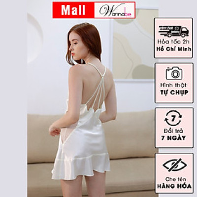 Đầm ngủ phi lụa cao cấp WANNABE DNS37 váy ngủ satin lụa phối ren eo tạo đường cong hoàn mỹ nữ tính xinh xắn