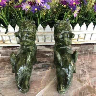 Cặp Tỳ Hưu phong thủy đá ngọc Ấn Độ - Dài 17 cm