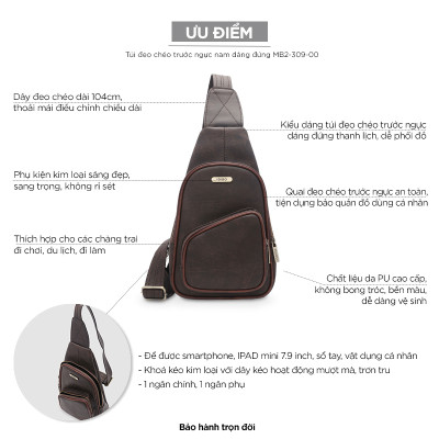 Túi đeo chéo trước ngực nam dáng đứng MB2-309