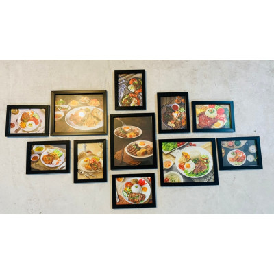 Khung ảnh treo tường trang trí decor quán phở gà bộ 11 khung có kính kèm đinh treo