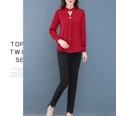 Áo Sơ Mi Phi Lụa Duyên Dáng Cổ Tim Cách Điệu Phối Nút