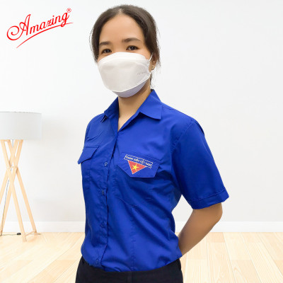 Áo sơ mi nữ đồng phục đoàn viên Việt Nam có chiết 4 ben eo, tay dài và tay ngắn thêu cờ đỏ sao vàng