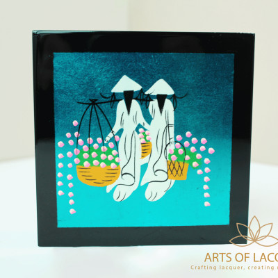 Bộ Lót ly Sơn Mài cao cấp - Áo dài xanh dương - Arts Of Lacquer