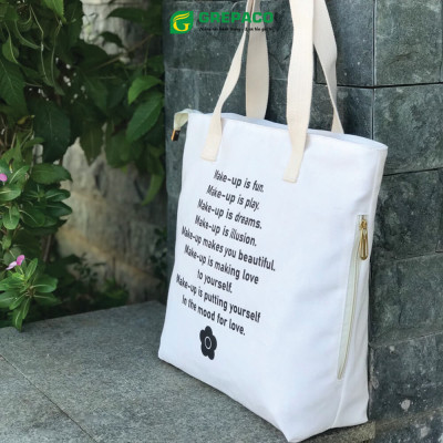 Túi Tote Nữ Grepaco Xách Vải Bố Canvas Cao Cấp In Chữ Đẹp Đeo Chéo Vai Có Khóa Kéo Nhiều Ngăn Dùng Đi Học, Làm Công Sở, Du Lịch Phong Cách Thời Trang Hàn Quốc - Tặng Túi Đựng Mỹ Phẩm