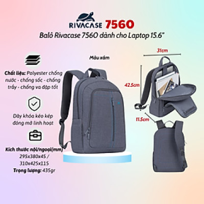 Balô Rivacase 7560 Dành Cho Laptop 15.6" - Hàng Chính Hãng - Bảo Hành 24 Tháng