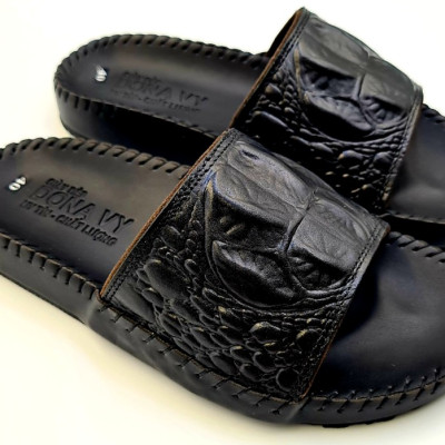 Dép quai ngang nam da bò thật 100% DONAVY thiết kế quai lưng cá sấu nổi bật bắt mắt đế cao su cao cấp DBH