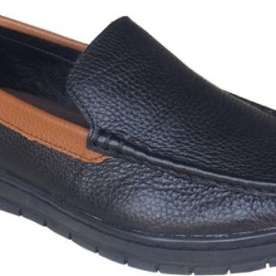 Giày lười nam Trường Hải  da bò đen đế cao su chống mòn cao 2.5cm  GMN014