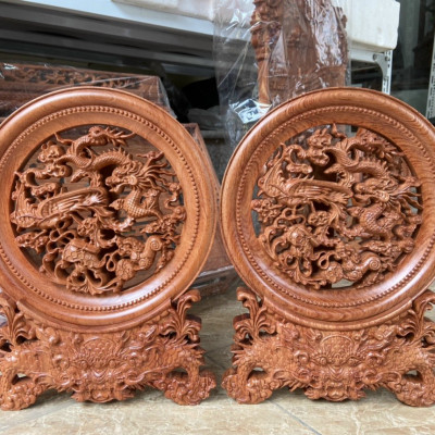 Tranh Đĩa Phong Thuỷ Tứ Linh Gỗ Hương Đá Cao Cấp Thương Hiệu TOKDODO