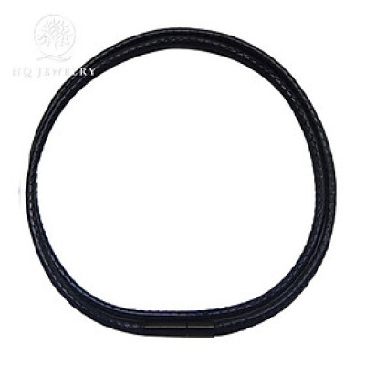 Dây da dây chuyền đeo cổ khóa inox đen cao cấp -  Ngọc Quý Gemstones