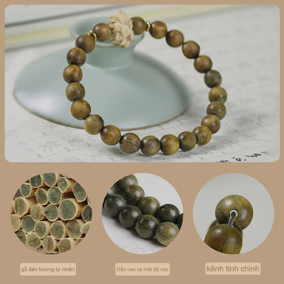 VÒNG TAY GỖ ĐÀN HƯƠNG XANH ĐỔI MÀU VÀ HOA SEN GỖ HOÀNG DƯƠNG