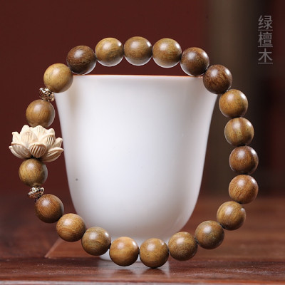 VÒNG TAY GỖ ĐÀN HƯƠNG XANH ĐỔI MÀU VÀ HOA SEN GỖ HOÀNG DƯƠNG