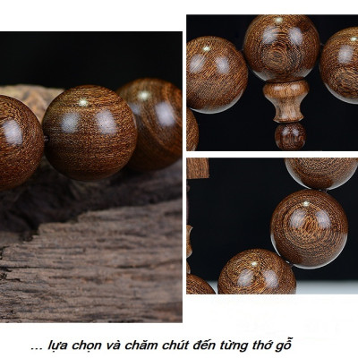 Bộ Vòng đeo tay phong Thủy Gỗ Đàn Hương Lụa Vàng Tự Nhiên Ấn Độ, Kèm Hộp đựng lót nhung nỉ