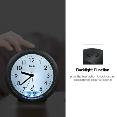 Đồng hồ báo thức im lặng có màng LCD hiển thị nhiệt độ và độ ẩm có đèn nền đáy chống trượt