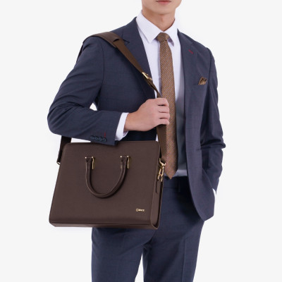 Cặp Da Doanh Nhân Túi Xách Công Sở GENCE CTS13 Da Bò Khóa Số Cao Cấp Màu Nâu