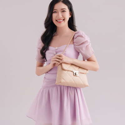 Túi Yuumy ( Thời trang nữ chần chỉ ô vuông cá tính size 24 - Túi đeo vai da Seasand YN255 )