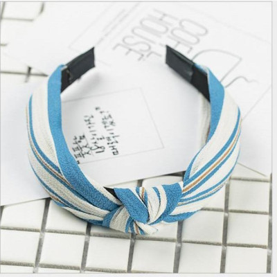 Bờm cài tóc turban nữ kẻ xanh trăng bản to BN17