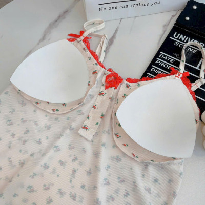 Váy Ngủ Hoa Nhí Thun Gân Mềm Mại Kèm Mút Ôm Body