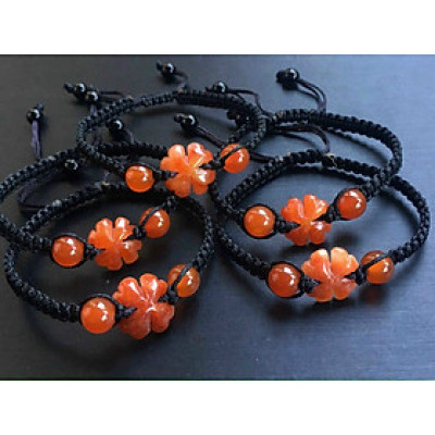 Vòng đeo tay, lắc tay cỏ may mắn bốn lá phong thủy đá ngọc cẩm thạch huyết đỏ