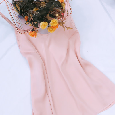 Bộ đồ ngủ nữ mặc nhà 2 dây lụa cao cấp mềm mại hàng thiết kế 4 màu hồng cam, đỏ, xanh ngọc, xan coban N248