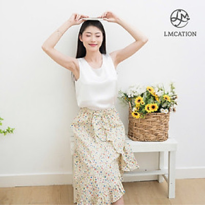 Đồ mặc nhà LMcation - Áo cổ tròn Mary Trắng kem & Chân váy bèo hoa nhí LMcation Camila