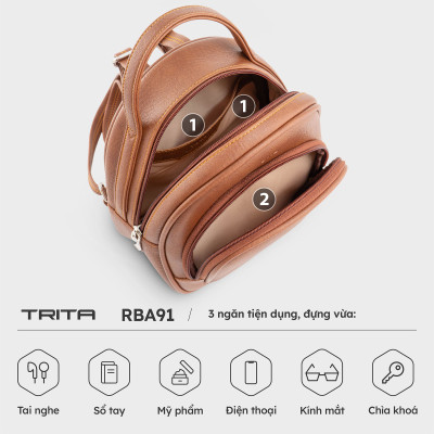 Balo Trita ( Thời trang nữ phối ngăn phong cách basic cỡ trung - Balo da RBA91 )