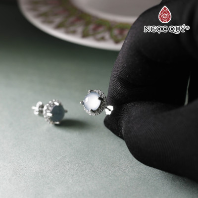 Bông tai phỉ thúy lam ngọc type A  9mm mệnh hỏa , mộc - Ngọc Quý Gemstones
