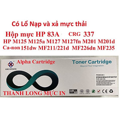 Hộp mực 337 dành cho Canon MF211, MF221D, MF215, MF241D LBP151dw MF 237W/ 247DW/ 211D/ MF212W/ MF221D/ MF241D/ MF215/ MF217W/ MF226DN/ MF229DW/ MF 236N/ MF244DW -83A CHO HP M125 125fw 125A M126 127 M127fw M201 Hàng chính hãng Alpha Cartridge