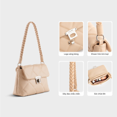 Túi Yuumy ( Thời trang nữ chần chỉ ô vuông cá tính size 24 - Túi đeo vai da Seasand YN255 )