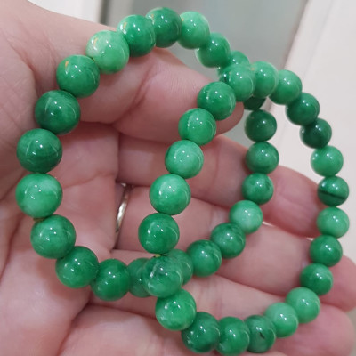 Vòng tay phong thủy Nữ đá cẩm thạch xanh tươi size hạt 8mm vòng màu xanh lá tươi đẹp nữ mệnh mộc hỏa thủy ạ