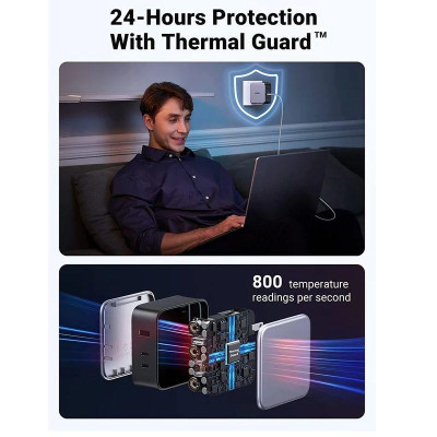 Ugreen UG9054890548TK 140W kèm cáp USB-C dài 1.8M Màu Xám Bộ sạc nhanh Nexode có 2 cổng USB-C và 1 cổng - HÀNG CHÍNH HÃNG