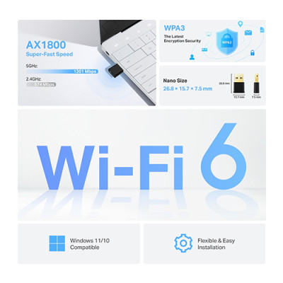 USB Wifi 6 TP-Link Dual Band AX1800 Archer TX20U Nano - Hàng chính hãng