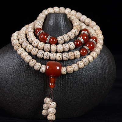 VÒNG TAY CHUỖI 108 HẠT BỒ ĐỀ TINH NGUYỆT 6x8mm TỰ NHIÊN