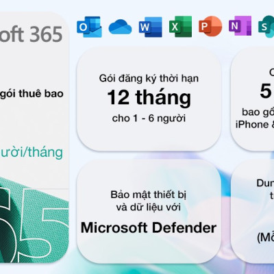 Phần mềm Microsoft 365 Family 6GQ-01896 / EP2-36878  | 12 tháng | Dành cho tối đa 6 người | 5 thiết bị/tài khoản| Word, Excel, PowerPoint | 1TB OneDrive