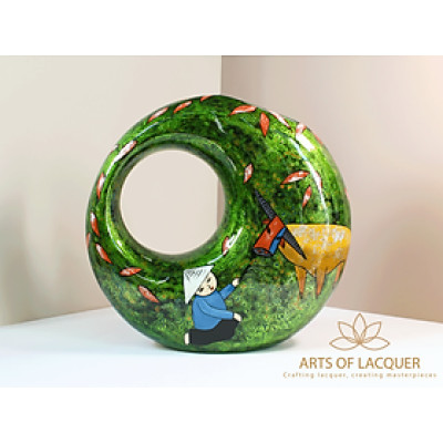 Bình Hoa Sơn Mài "Thuận Hoà Làng Quê"( Xanh Nhạt )