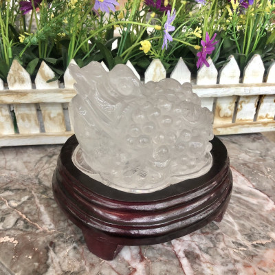 Tượng Cóc Ba Chân, Cóc Ngậm Tiền, Thiềm Thừ phong thủy chiêu tài lộc đá thạch anh trắng - Nặng 1,37 kg