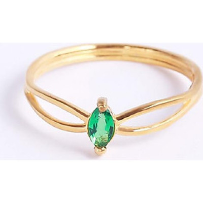 Nhẫn bạc đá xanh lá cây nữ hạt dưa cổ điển đai chéo Gix Jewel N02