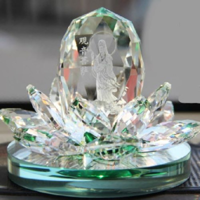 Tượng Phật Bà Quan Âm Tòa Sen Pha Lê Trong, Tượng Nước Hoa Quan Âm, Tặng Kèm Tinh Dầu Và Đế Chống Trượt