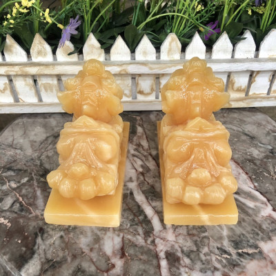 Cặp Tỳ Hưu phong thủy tài lộc đá ngọc hoàng long có đế - Dài 12 cm