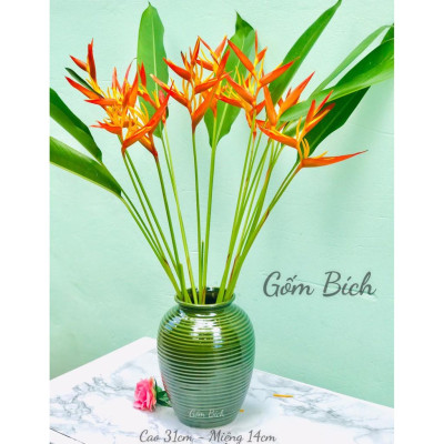 Bình Hoa Lọ Hoa Dáng Chum Kẻ To Men Hỏa Biến - Gốm Sứ Bát Tràng