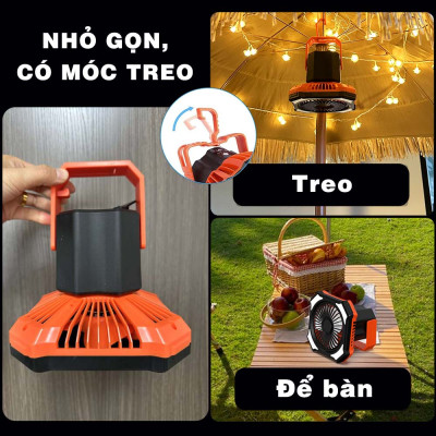 Quạt mini tích điện treo lều tích hợp sạc điện thoại gấp gọn cắm trại, camping, dã ngoại, du lịch, picnic ngoài trời pin 10.000mAh Legaxi