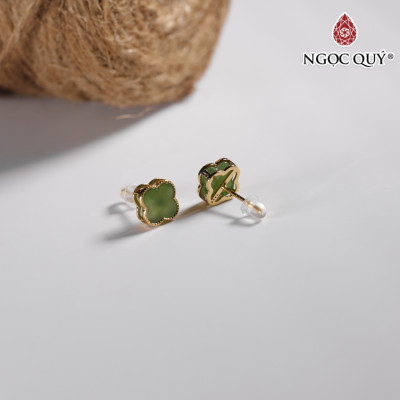 Bông tai cỏ 4 lá đá ngọc bích mệnh hỏa , mộc - Ngọc Quý Gemstones