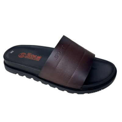 Dép da nam quai ngang thời trang da bò thật màu nâu chính hãng Trường Hải QN157