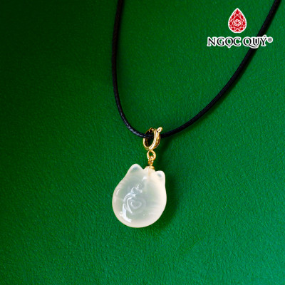 Mặt dây chuyền con mèo đá mã não trắng - Ngọc Quý Gemstones