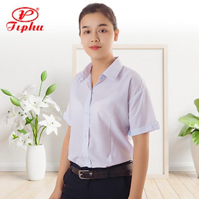 Áo trắng nữ sinh tay ngắn, sơ mi công sở, tay cách điệu nhẹ nhàng, vải KT Silk mềm mại, bigsize đến 80kg