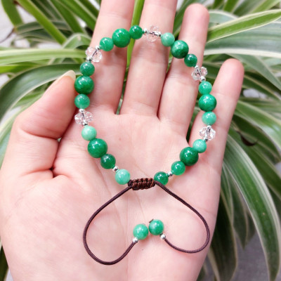 Vòng tay Nữ phong thủy đá cẩm thạch xanh mix đá thạch anh trắng cắt giác cao cấp