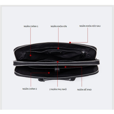 Cặp công sở nam cao cấp BHM0168 Da bò nguyên tấm, vừa laptop 14inch